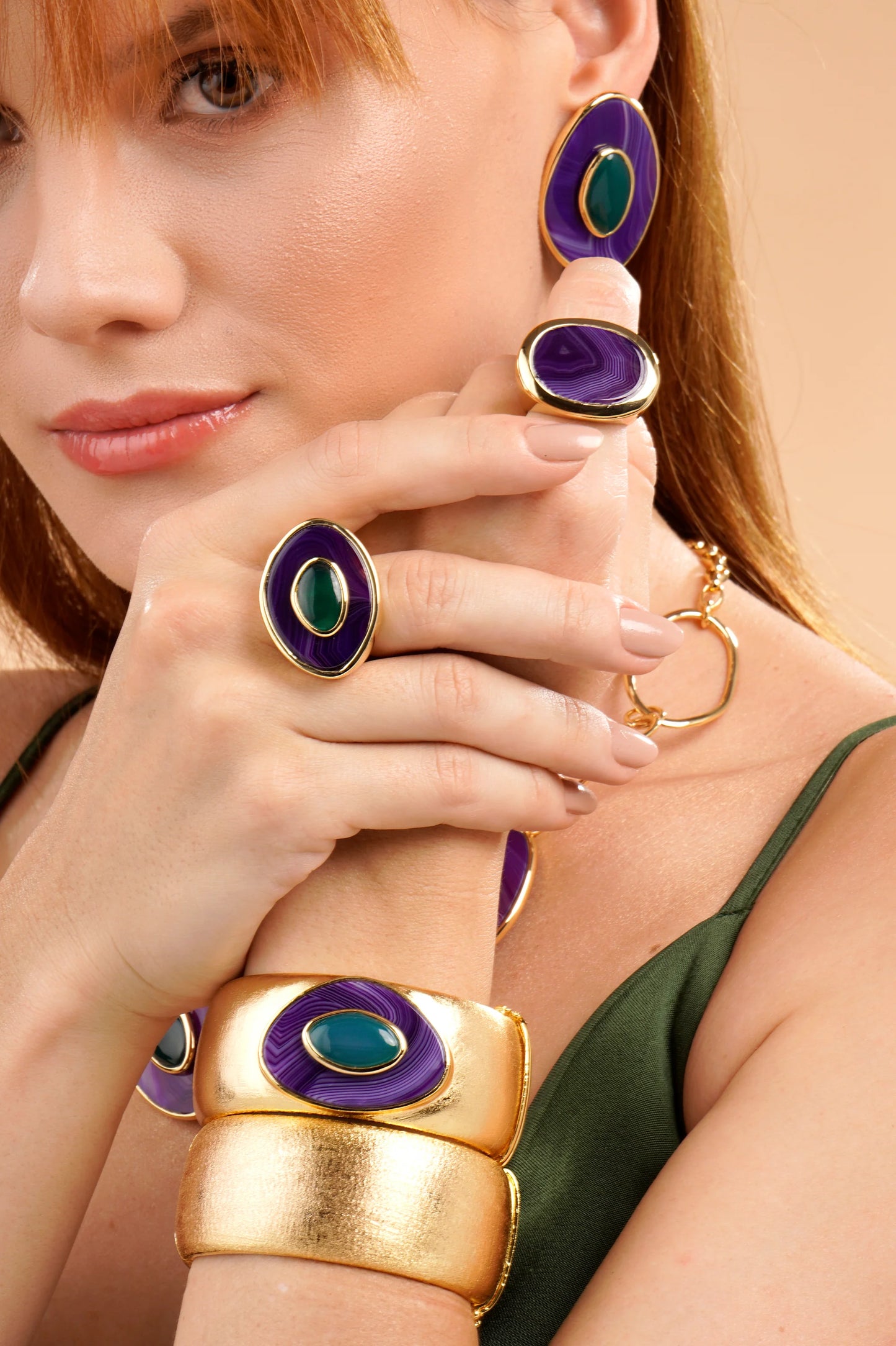 POET RING - PURPLE AND GREEN AGATE