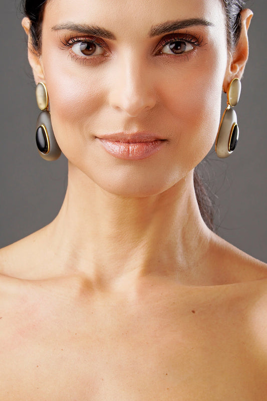 Dual Drop Resin Earring - Black