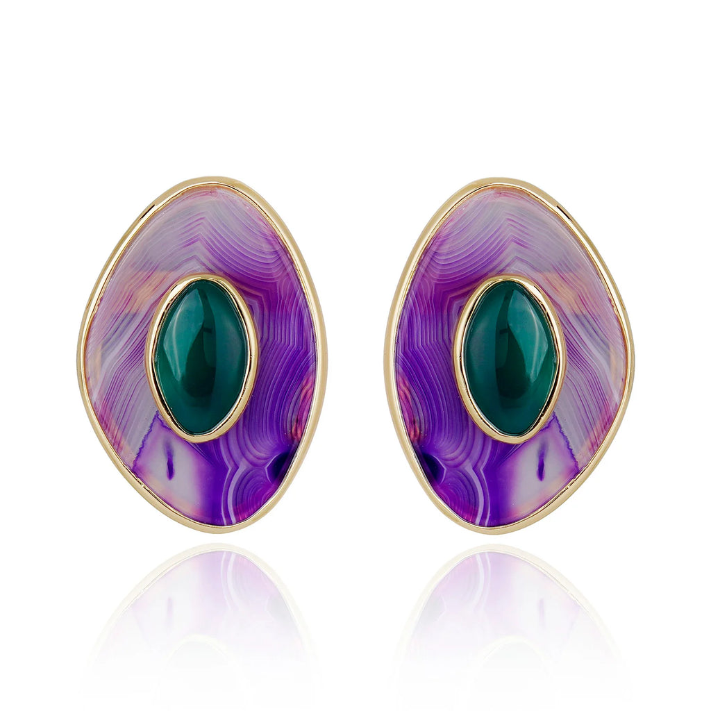 POET EARRING - PURPLE AND GREEN AGATE