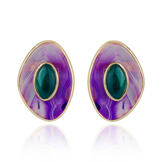 POET EARRING - PURPLE AND GREEN AGATE