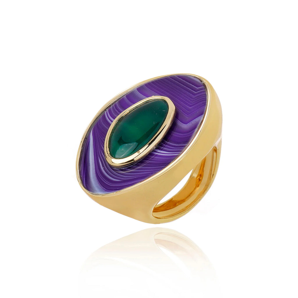 POET RING - PURPLE AND GREEN AGATE