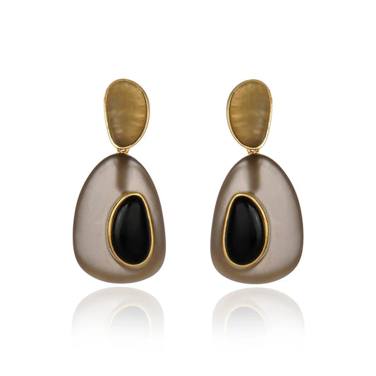 Dual Drop Resin Earring - Black